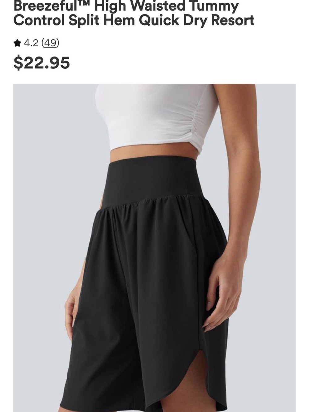 HALARA Black High-Waist Split-Hem Resort Shorts